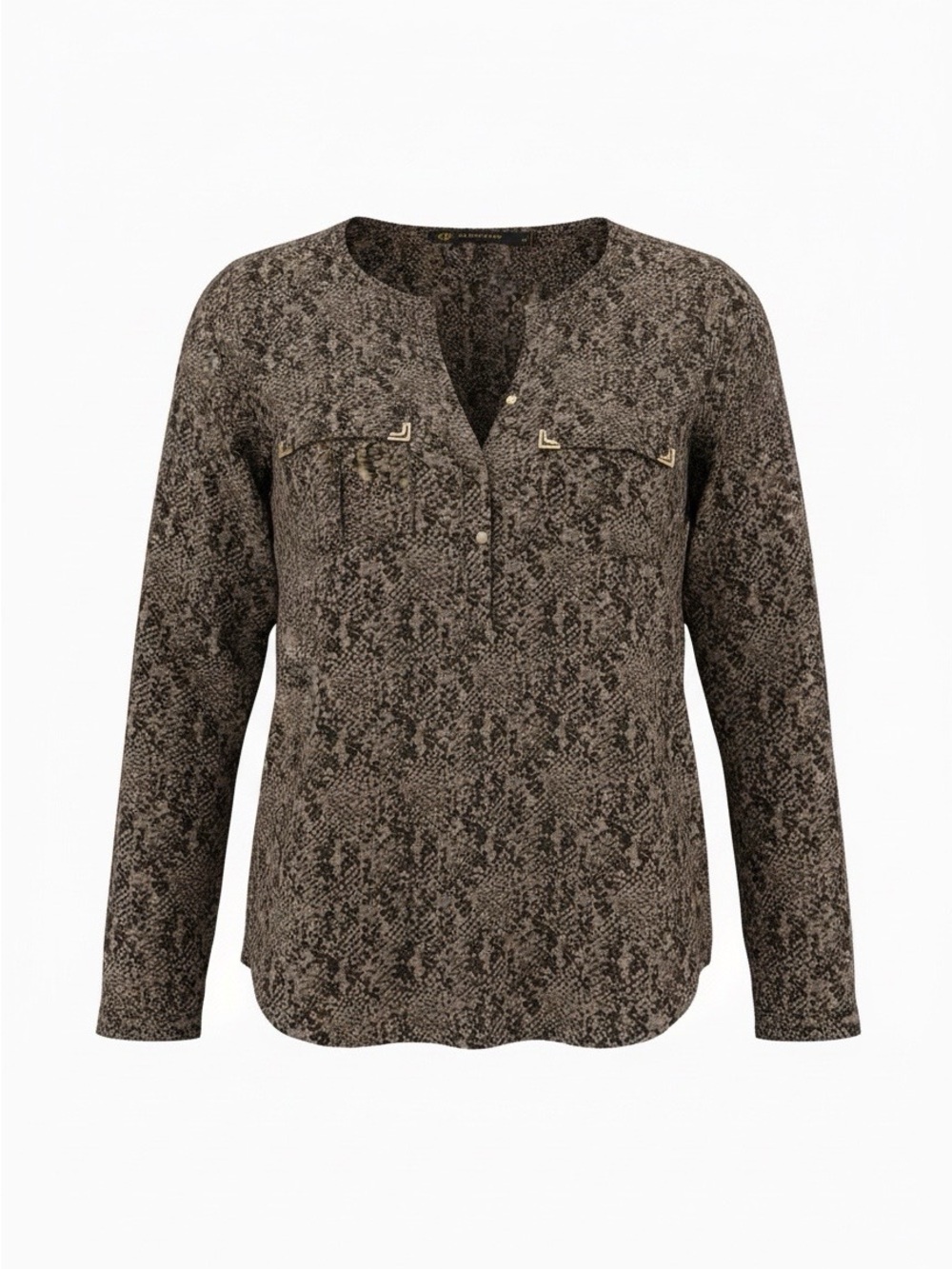 Outback Red Long Sleeve Snake Print Blouse Brown Burnout Split Neck Top XS